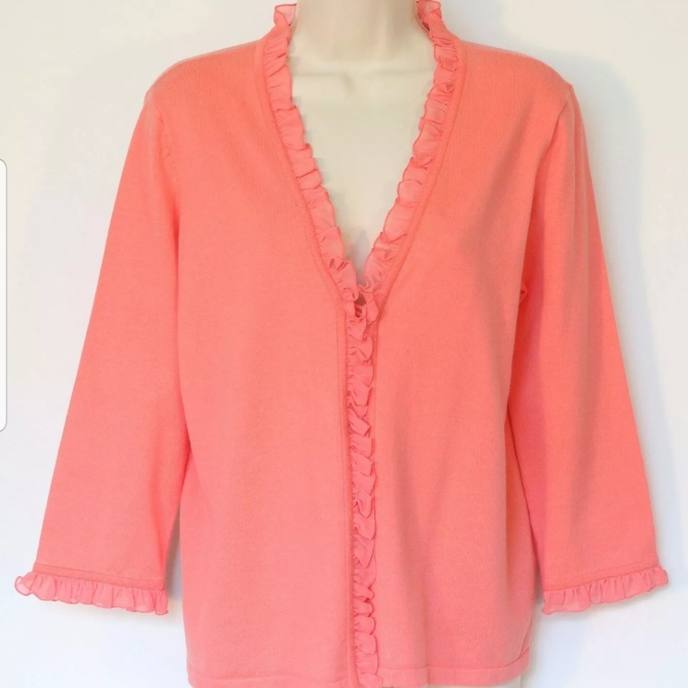 JONES NEW YORK CARDIGAN WITH RUFFLE TRIM
